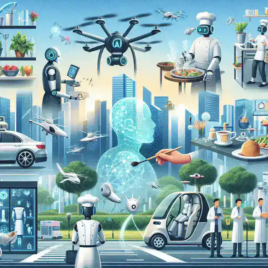 "Agentes de IA trabajando de forma autónoma en un entorno tecnológico avanzado, ilustrando la evolución de la inteligencia artificial en diversas industrias."