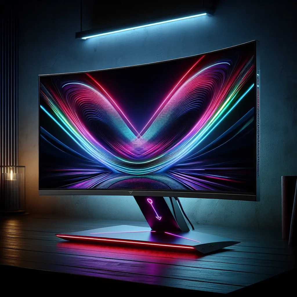 "Close-up of the Asus ROG Strix XG49 ultrawide curved gaming monitor showcasing its sleek design and immersive display, perfect for gaming and productivity."